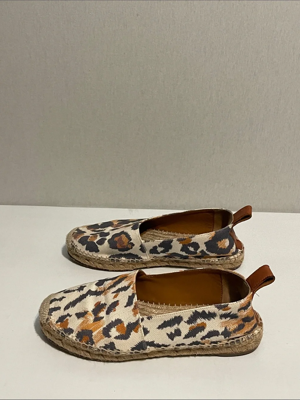 Chloe Leopard Print Espadrille Slip-Ons with Tan Pull Tab - Women. Fits a 8